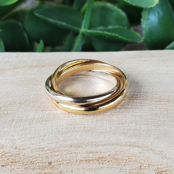 Unsigned Yellow Gold Tone & Silver Tone Trinity Rolling Ring - Size 6 - Picture 1 of 11